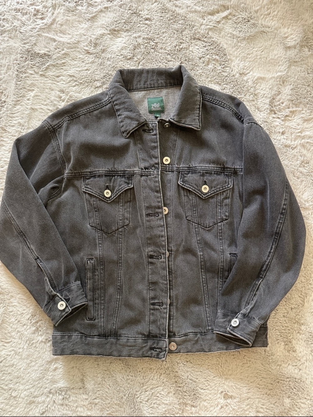 Oversized Black Denim Jacket with Button Front